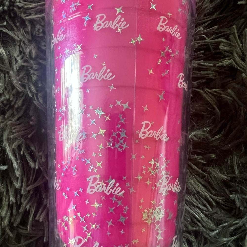 Barbie x Miniso Collab Pink Glitter Silver Star Dome Tumbler with Straw EUC - Picture 10 of 12